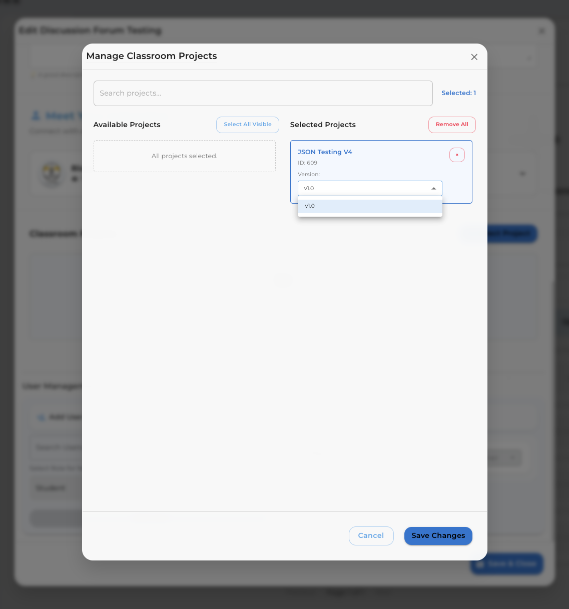Version Selection During Project Selection